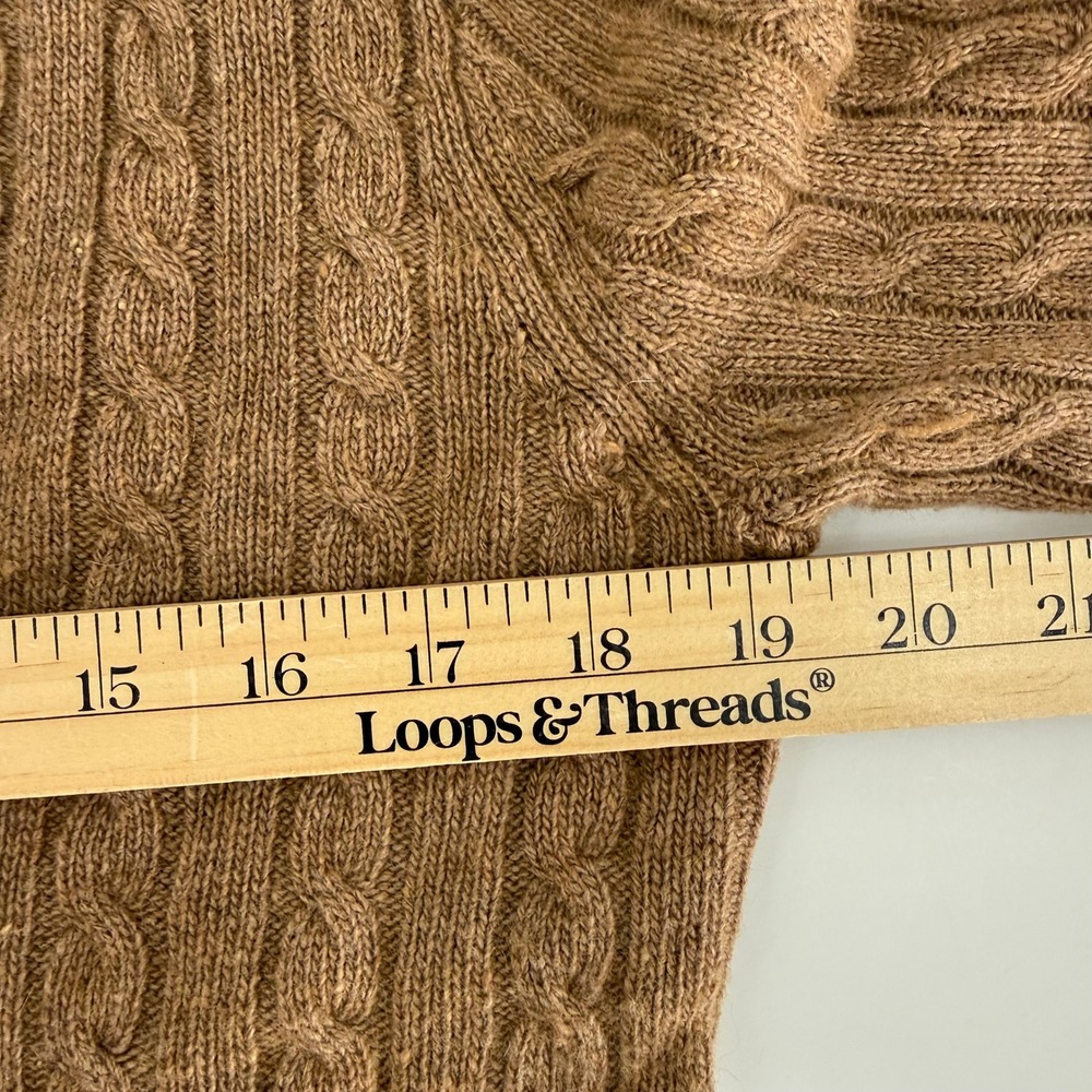 J.Crew Cable Knit Cardigan Sweater Camel Merino Wool Angora Cashmere L Preppy - Picture 9 of 9